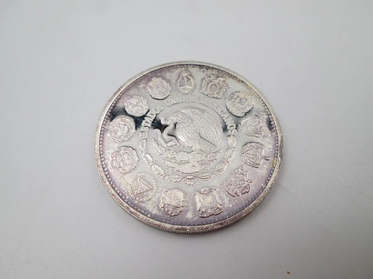 100 pesos United Mexican States coin. Meeting of two worlds. 925 sterling silver. 1991