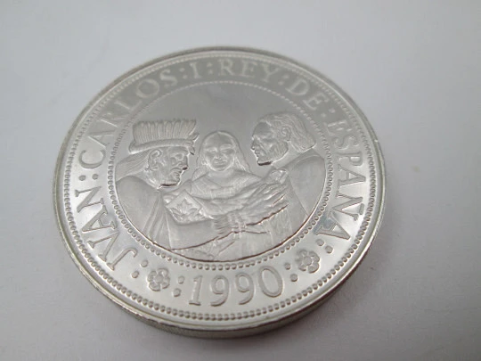 5.000 pesetas V Centenary coin. Juan Carlos I King of Spain. 925 sterling silver. 1990