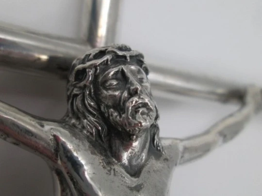 925 sterling silver crucifix. Tube hands & crown trims. Spain. 1950's