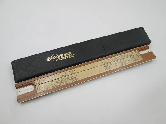 A. W. Faber Castell 1/87 mechanical slide rule. Pearwood & celluloid. Germany. 1930