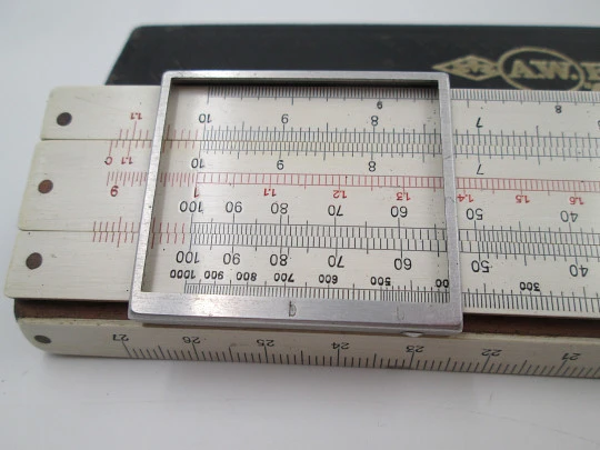 A. W. Faber Castell 1/87 mechanical slide rule. Pearwood & celluloid. Germany. 1930