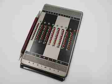Addimult mechanical calculator. Bitone metal. Cover & marker. 1960s. Germany