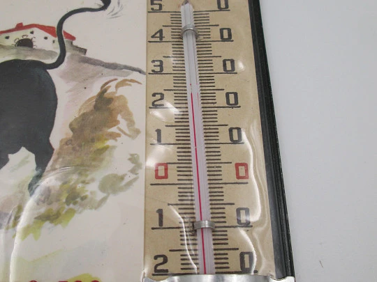 Advertising calendar with a thermometer and a humorous representation. 1984