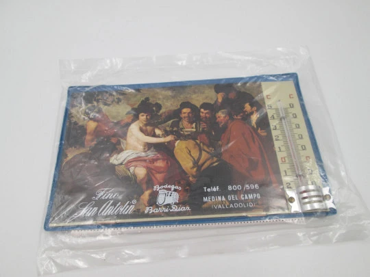 Advertising calendar. Thermometer and representation of The Triumph of Bacchus