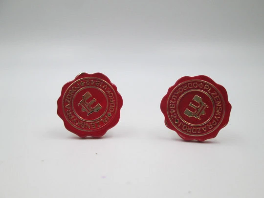 Advertising men's cufflinks. Red lacquer and gold plated. Czechoslovakia. 1980's