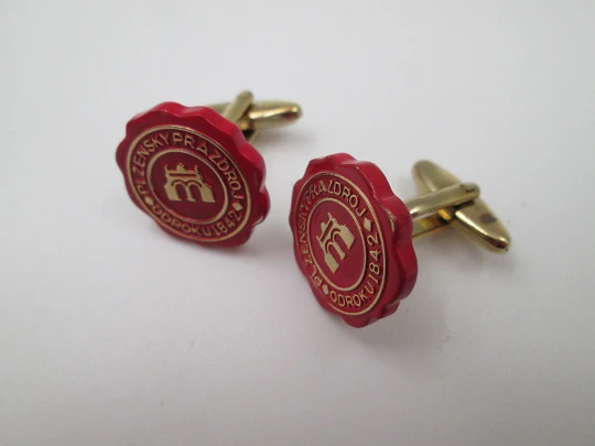 Advertising men's cufflinks. Red lacquer and gold plated. Czechoslovakia. 1980's Advertising men's cufflinks. Red lacquer and gold plated. Czechoslovakia. 1980's