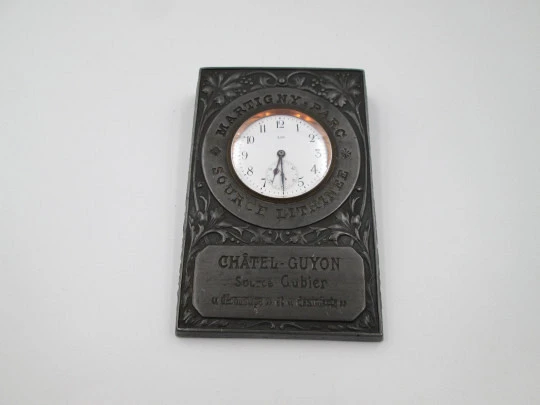 Advertising paperweight wind-up table desk Lip brand clock. Ornate iron. France. 1950's Advertising paperweight wind-up table desk Lip brand clock. Ornate iron. France. 1950's