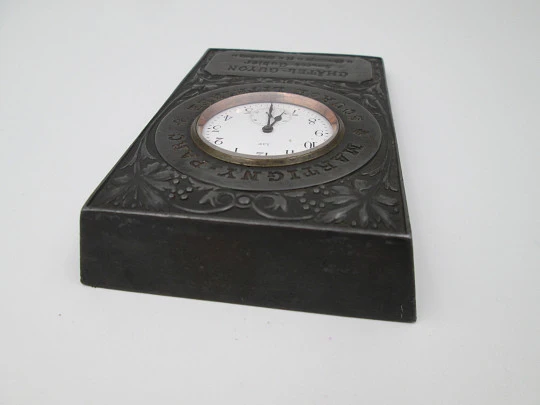 Advertising paperweight wind-up table desk Lip brand clock. Ornate iron. France. 1950's Advertising paperweight wind-up table desk Lip brand clock. Ornate iron. France. 1950's