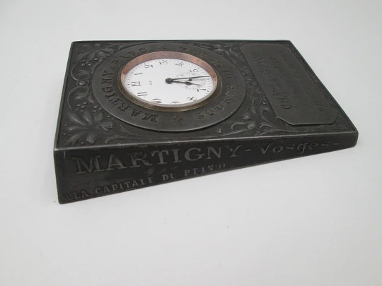 Advertising paperweight wind-up table desk Lip brand clock. Ornate iron. France. 1950's Advertising paperweight wind-up table desk Lip brand clock. Ornate iron. France. 1950's