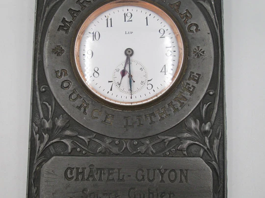 Advertising paperweight wind-up table desk Lip brand clock. Ornate iron. France. 1950's Advertising paperweight wind-up table desk Lip brand clock. Ornate iron. France. 1950's