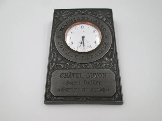 Advertising paperweight wind-up table desk Lip brand clock. Ornate iron. France. 1950's Advertising paperweight wind-up table desk Lip brand clock. Ornate iron. France. 1950's