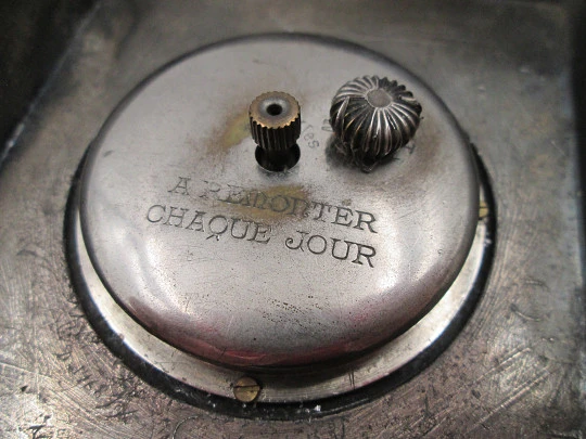 Advertising paperweight wind-up table desk Lip brand clock. Ornate iron. France. 1950's Advertising paperweight wind-up table desk Lip brand clock. Ornate iron. France. 1950's