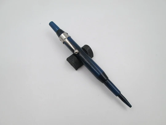 Advertising writing combination. Dip pen, pencil and letter opener. Blue celluloid. 1930's