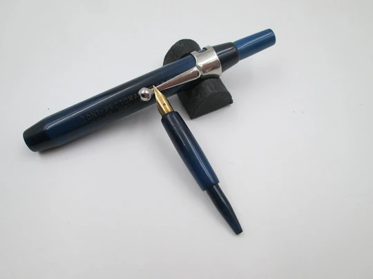 Advertising writing combination. Dip pen, pencil and letter opener. Blue celluloid. 1930's