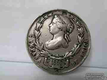 Africa campaign. Queen Isabel II. Silver metal. Circa: 1860. Spain