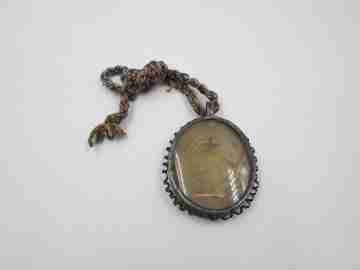 Agnus Dei popular reliquary. Wax & tinplate edge. 1900's. Relief. Cord