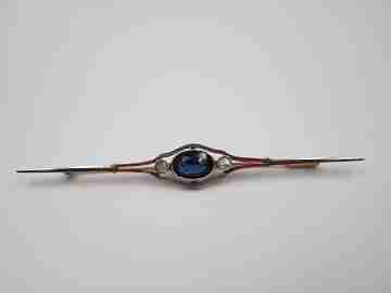 Alfiler joyería. Oro amarillo y platino. Zafiro y diamantes. 1900