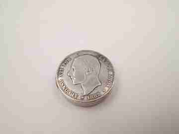 Alfonso XII 2 pesetas coin (1882) pocket lighter. Sterling silver. Petrol. Spain