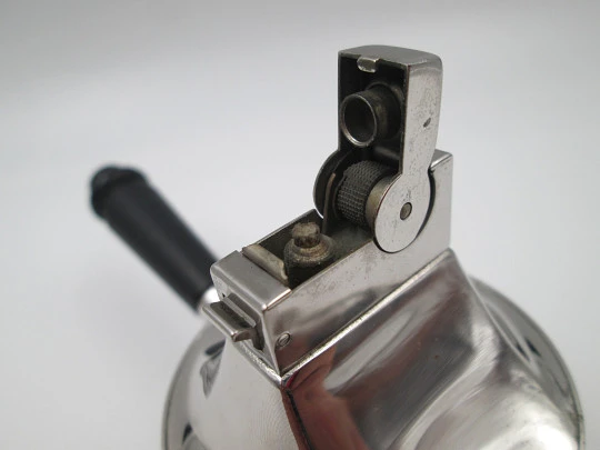 American Safety Razor table petrol lighter. Chrome metal and wood handle. USA. 1940's American Safety Razor table petrol lighter. Chrome metal and wood handle. USA. 1940's
