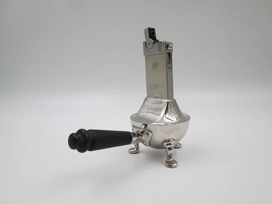 American Safety Razor table petrol lighter. Chrome metal and wood handle. USA. 1940's American Safety Razor table petrol lighter. Chrome metal and wood handle. USA. 1940's