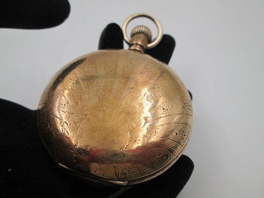 American Waltham hunter-case pocket watch. Gold plated. Stem-wind / pin-set. 1890's