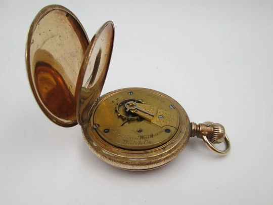 American Waltham hunter-case pocket watch. Gold plated. Stem-wind / pin-set. 1890's