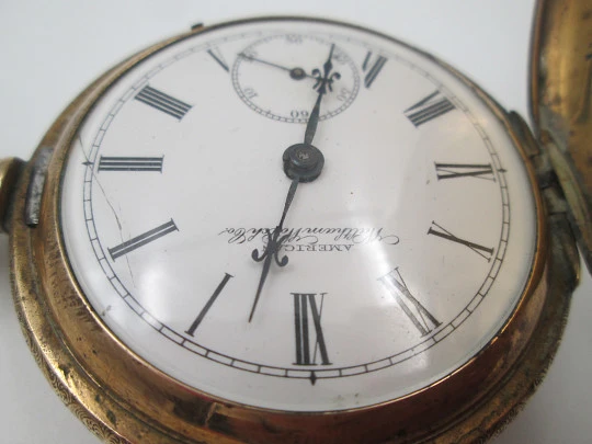 American Waltham hunter-case pocket watch. Gold plated. Stem-wind / pin-set. 1890's