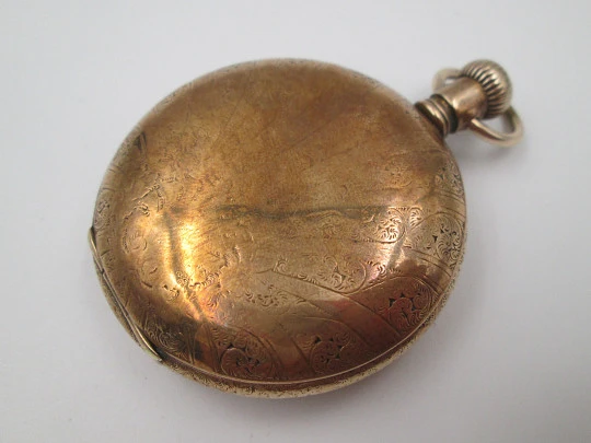 American Waltham hunter-case pocket watch. Gold plated. Stem-wind / pin-set. 1890's
