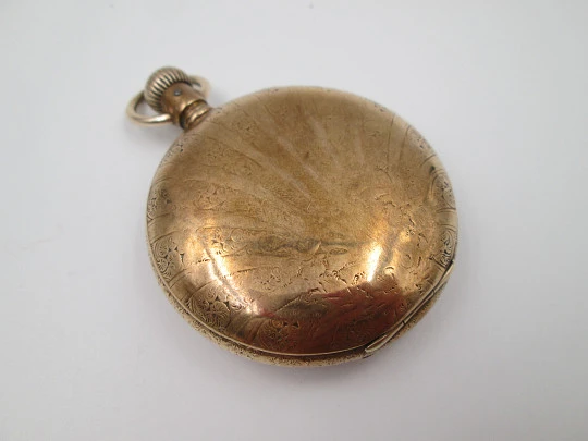 American Waltham hunter-case pocket watch. Gold plated. Stem-wind / pin-set. 1890's