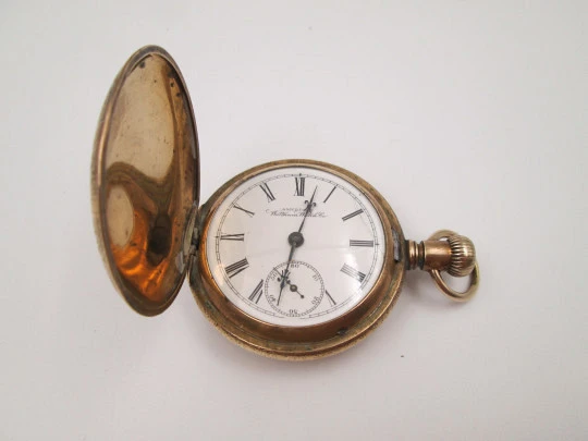 American Waltham hunter-case pocket watch. Gold plated. Stem-wind / pin-set. 1890's