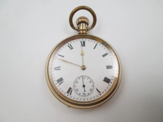 American Waltham Traveler. Gold plated. Stem-wind. Porcelain dial