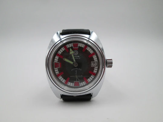 Ancre diver's watch. Chrome metal & steel. Manual wind. Date. 1970's