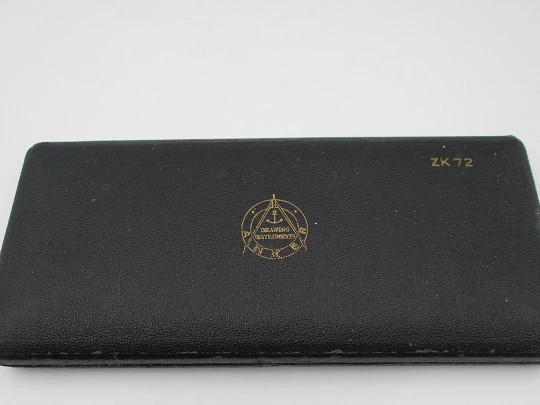 Anker wooden box drawing instruments set. Silver plated metal. West Germany. 1950's