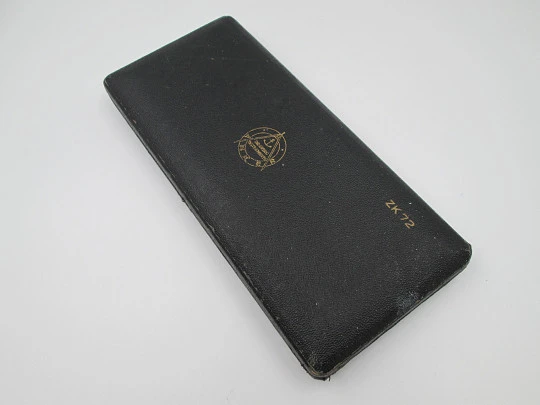 Anker wooden box drawing instruments set. Silver plated metal. West Germany. 1950's