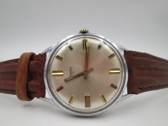 Ankra 65 manual wind men's wristwatch. Stainless steel & chromed metal. 1960's. Swiss