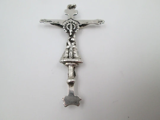 Antique cross. Sterling silver. Pilar Virgin & Holy Christ. Century XVIII