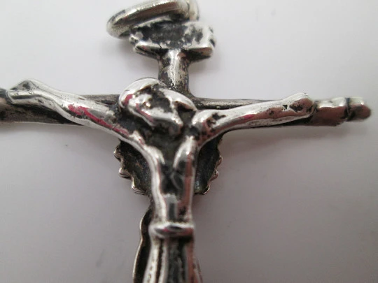 Antique cross. Sterling silver. Pilar Virgin & Holy Christ. Century XVIII