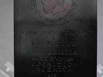 Antique ebony wood plaque. Circa 1923. Relief. Orator virtues