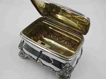 Antique jewellery box. Sterling silver and vermeil. Grapes & vine leaves. 1940's