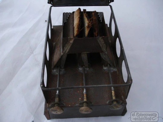 Antique large magic lantern. Black lacquered tinplate and brass