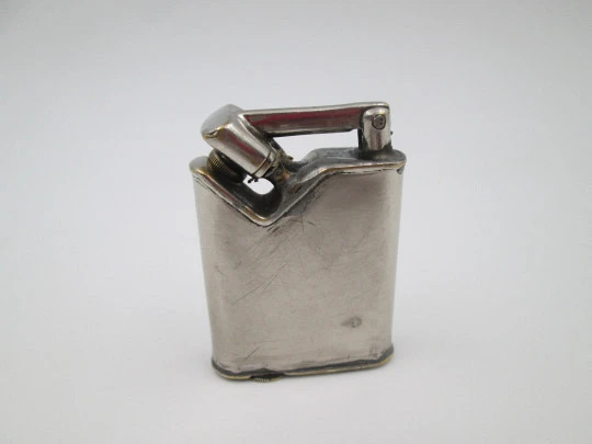 Antique lift arm gasoline pocket lighter. Chromed plated metal. Europe. 1930's