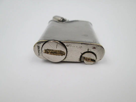 Antique lift arm gasoline pocket lighter. Chromed plated metal. Europe. 1930's