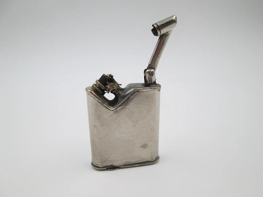 Antique lift arm gasoline pocket lighter. Chromed plated metal. Europe. 1930's