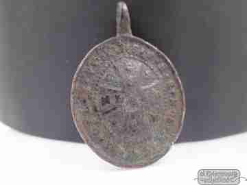 Antique medal. Saint Benedict and Cross. Bronze. 18th century