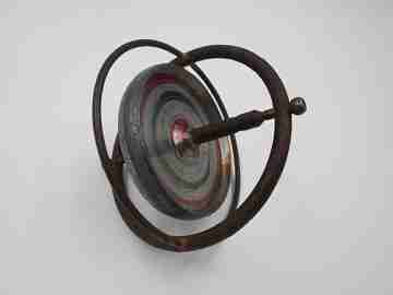 Antique pegtop children's toy. Iron and silver plated metal. Spain. 1950's