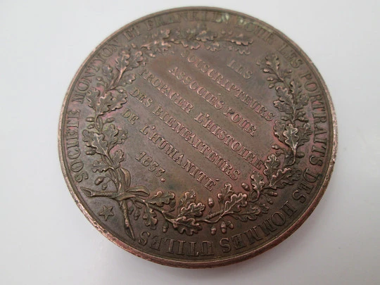 Antoine de Montyon and Benjamin Franklin copper medal. Jean Jacques Barré. 1833