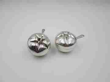 Apples pair of salt & sugar shakers. 925 sterling silver. Malde Jewelry. 1980's