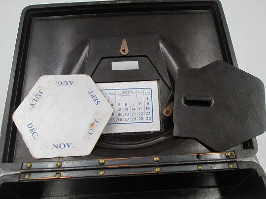 Art deco bakelite table perpetual calendar with desk box. Greek key molding. Europe. 1930's Art deco bakelite table perpetual calendar with desk box. Greek key molding. Europe. 1930's