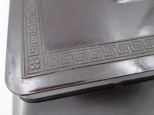 Art deco bakelite table perpetual calendar with desk box. Greek key molding. Europe. 1930's Art deco bakelite table perpetual calendar with desk box. Greek key molding. Europe. 1930's