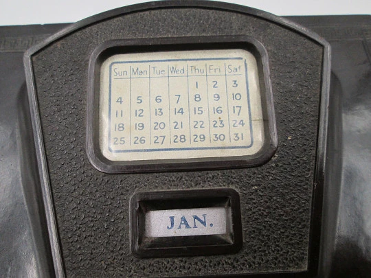 Art deco bakelite table perpetual calendar with desk box. Greek key molding. Europe. 1930's Art deco bakelite table perpetual calendar with desk box. Greek key molding. Europe. 1930's